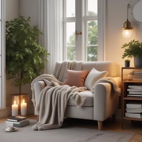 📚🕯️ Cozy corner alert! This comfy armchair with a soft throw blanket and plush pillow is making us want to curl up. Love the circular rug, filled bookshelf, and wall-mounted sconces. Candles add warmth, and the side table with a cup is perfect for relaxation. 🌿✨ #CozyVibes #ReadingNook #HomeDecor
#odastudioAI #odaAIstudio #odastudio
#livingroomdecor #livingroom #livingroomideas #livingroominspiration #cozylivingroom #livingroomdesign #homedecor #interiordesign #livingroomstyle #livingroomvibes Nook Inspiration, Reading Armchair, Circular Rug, Comfy Armchair, Living Room Spaces, Soft Throw Blanket, Dream Apartment, Cozy Reading Nook, Cozy Reading