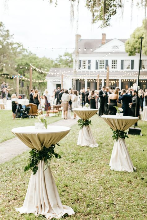 Classic Outdoor Wedding, Wedding Cocktail Tables, Cocktail Table Decor, Cocktail Hour Decor, Simple Wedding Reception, Cocktail Wedding Reception, Wedding Backyard Reception, Backyard Reception, Pavilion Wedding