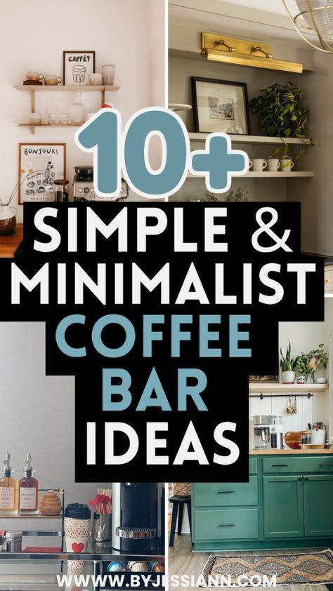 minimalist coffee bar ideas Open Cabinet Coffee Bar, Home Coffee And Wine Bar Ideas, Coffee Bar Aesthetic Modern, Coffee And Tea Station Countertop Minimalist, Coffee Bar With Garbage Storage, Mid Century Modern Coffee Bar Ideas, Small Farmhouse Coffee Bar, Office Coffee Station Ideas Small Spaces, Microwave Coffee Station Cabinet