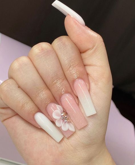 Winter Nail Art Designs, Quince Nails, Quinceanera Nails, Acrylic Nails Nude, 3d Nail Designs, Nails 3d, White Acrylic Nails, Short Square Acrylic Nails, Long Acrylic Nails Coffin