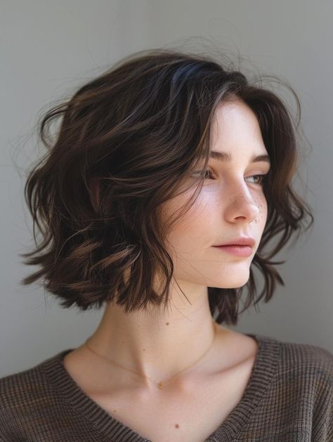 Explore Trendy Wavy Bob Haircuts for a Chic and Stylish Look in 2024 Full Face Bob Haircut, Choppy Wavy Bob, Wavy Hair Layers Short, Italian Bob Wavy Hair, Bob On Wavy Hair, Shaggy Bob Wavy Hair, Wavy Bob Round Face, Layered Bob Wavy Hair, Italian Bob Haircut Wavy