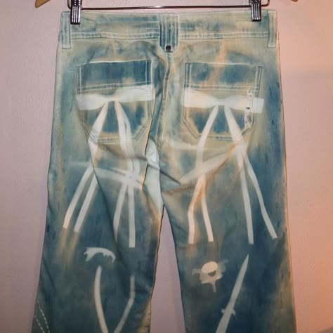 handmade sunprint jeans  handmade with cyanotype dye... - Depop Cyanotype Clothing, Cyanotype Art, Jeans Streetwear, Eco Print, Art Jeans, Fashion Forms, Okayama, Brand Ideas, Fabric Ideas