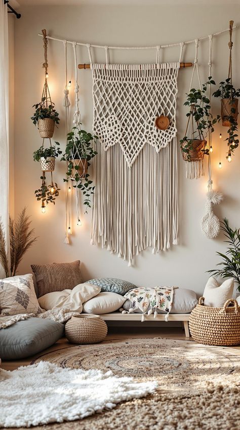 Boho Playroom Ideas Bohemian Playroom, Boho Kids Playroom, Boho Playroom Ideas, Boho Treehouse, Wildflower Mural, Boho Playroom, Rainbow Mural, Toy Storage Solutions, Craft Station