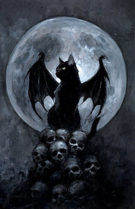 Full Moon, Cat Art, Black Cat, Moon, Black, Art