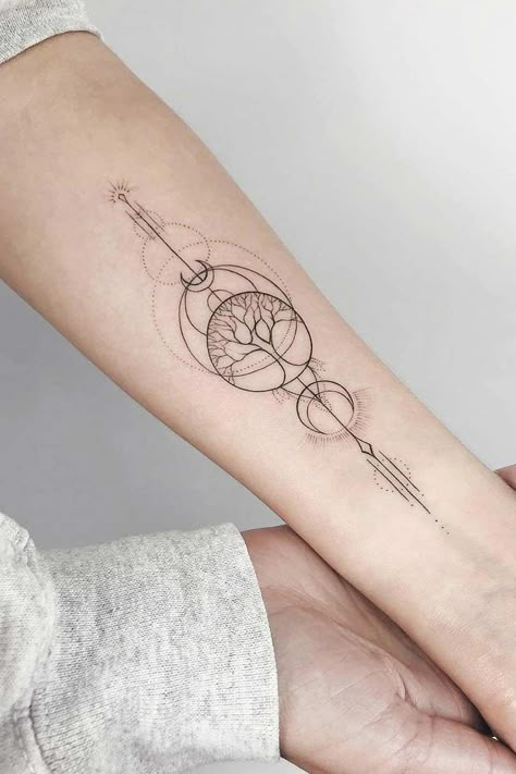 All-in-One Guide to the World of Forearm Tattoos for Women ★ Yggdrasil Tree Forearm Tattoo Decorative Forearm Tattoo, Women Tattoos Inner Arm, Artistic Forearm Tattoo, Linework Tattoo Ideas Female, Celtic Forearm Tattoo Women, Tree Of Life Tattoo Forearm Women, Tattoos For Spiritual People, Eucalyptus Tattoo Sleeve, Gods Creation Tattoo Ideas