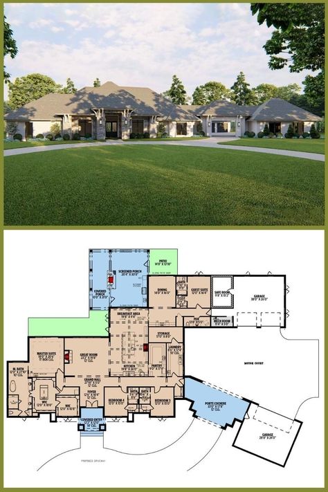 Smart House Plans, Traditional Layout, Angled Garage, 1 Story House, Room Floor Plan, Motor Court, European Elegance, European Style House, 4 Bedroom House Plans