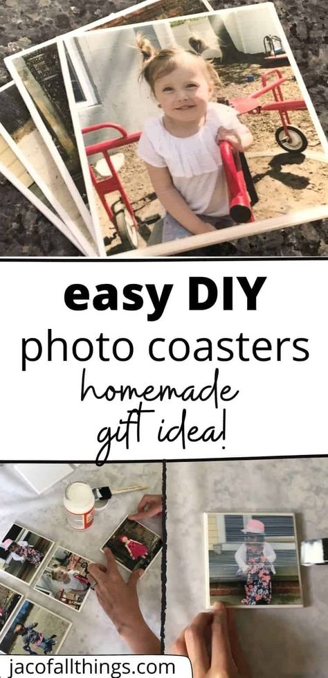 Diy Grandparent Gifts, Photo Coasters Diy, Grandparents Diy, Diy Photo Projects, Picture Coasters, Diy Coasters Tile, Homemade Coasters, Photo Gifts Diy, Coaster Crafts