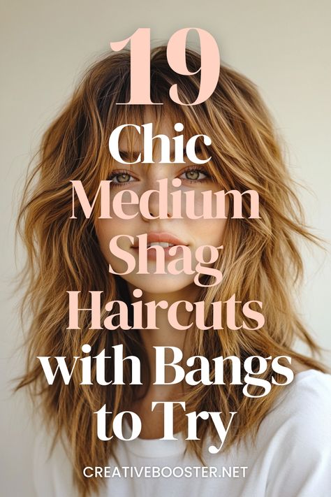 Click for More ➡️ | Save for Later ❤️The medium shag haircut with bangs is effortlessly stylish and perfect for an easygoing, yet polished look. Whether you prefer curtain bangs, full fringe, or wispy layers, there’s a chic shag for everyone. Here are 19 stunning cuts to inspire your next salon visit! ✨✂ #shaghaircut #mediumlengthhair #bangsstyle #hairtrends #modernhair Shag Haircuts With Bangs, Shag Haircut With Bangs, Wispy Layers, Medium Shag, Full Fringe, Medium Shag Haircuts, Shag Haircuts, Haircut With Bangs, Shag Haircut