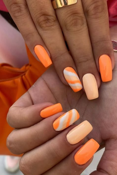 Neon Orange Acrylic Nail Designs for Summer 2023: Bright, Short and Ombre Styles! Nail Art Ideas Acrylic Orange Nails, Nail Art Orange, Bright Orange Nails, Shapes Nails, Neon Orange Nails, Orange Nail Art, Orange Acrylic Nails, Trendy Summer Nails, Opal Nails