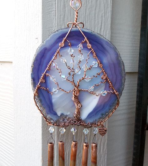 Agate Slice Crafts, Agate Suncatcher, Diy Dream Catcher, Peaceful Space, Dream Catcher Necklace, Tree Of Life Jewelry, Wire Trees, Trendy Diy, Dream Catcher Diy