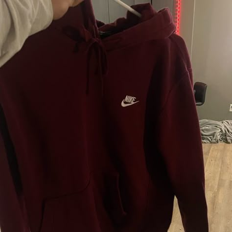 Maroon Nike Hoodie Fenty Bronzer, Vaseline Stick, Band Sweatshirts, Red Hoodie Outfit, Dark Red Hoodie, Kosas Concealer, Hoodie Outfit Aesthetic, Red Nike Hoodie, Maroon Nike