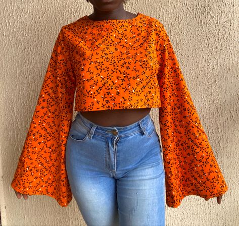 Bell Sleeve Top Aesthetic, Spring Bell Sleeve Top With Pleated Sleeves, Ankara Bell Sleeve Top, Ankara Crop Top, 1970’s Bell Sleeve Shirt, Bell Sleeve Crop Top, Bell Sleeves, Crop Tops