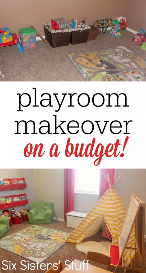 Check out our Kid's Playroom Makeover on a Budget!  A few small changes made this small room into an awesome playroom for kids! #diy #decor #playroom #sixsistersstuff Playroom For Kids, Playroom Makeover, Small Playroom, Kid's Playroom, Basement Playroom, Boys Playroom, Girls Playroom, Budget Bedroom, Kids' Playroom