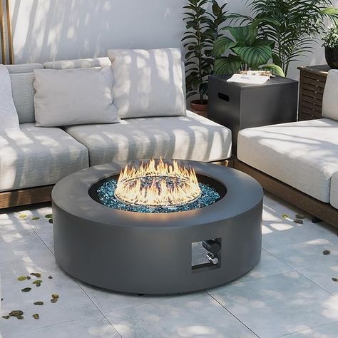 Amazon.com: UPHA 42-inch Outdoor Propane Gas Fire Pit Table 50000 BTU Iron Round Fire Pit for Outside Patio with Propane Tank Cover, Wind Guard, Removable Lid, Blue Fire Glass, Rain Cover, Grey : Patio, Lawn & Garden Dixon Homes, Round Fire Pit Table, Propane Tank Cover, Modern Fire Pit, Rectangular Fire Pit, Grey Patio, Outdoor Gas Fireplace, White Patio, Round Fire Pit