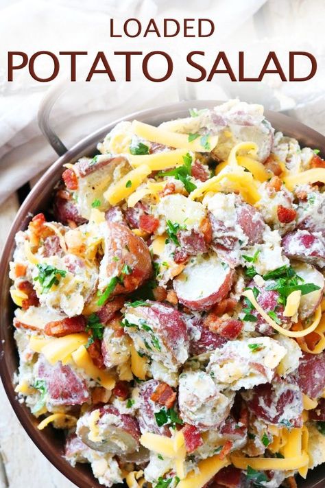 Loaded Potato Salad, Ranch Potato Salad, Loaded Baked Potato Salad, Red Potato Salad, Baked Potato Salad, Red Potato, Wonton Cups, Bacon Potato Salad, Summer Foods