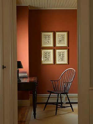 pennsylvania colonial interiors | The historic paint color selection creates a lovely autumn feeling in ... Historic Paint Colours, Orange Paint Colors, Colonial Interior, Primitive Homes, Interior Vintage, Classic Interior Design, Orange Paint, Orange Walls, Decoration Inspiration