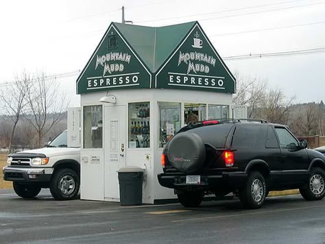 Drive through coffee stands on EVERY corner! Small Drive Thru Coffee Shop, Coffee Stand Ideas Drive Thru, Drive Through Coffee Shop, Drive Thru Design, Coffee Drive Thru, Coffee Shack, Drive Thru Coffee, Coffee Kiosk, Mobile Coffee Shop