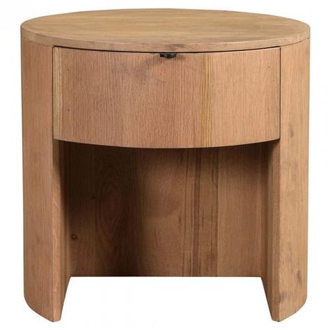 Moes Home Collection Theo Coastal Brown Oak Wood 1 Drawer Round Nightstand Round Bedside Table, Designer Nightstand, Round Bedside, Round Nightstand, Nightstand Light, Side Table With Drawer, Oak Side Table, Wood Bedside Table, Modern Bedside Table