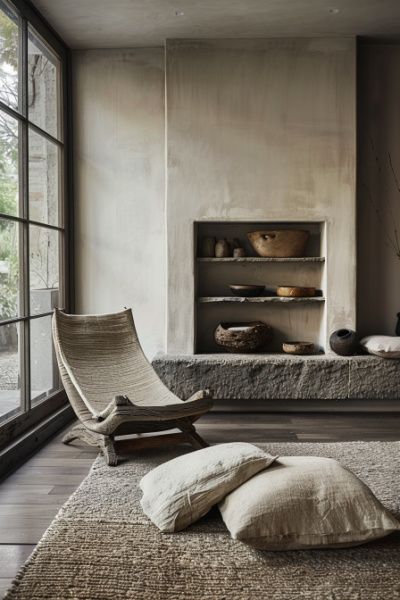 22 Wabi-Sabi Living Room Retreats Blending Simplicity with Soul! - My Decor Inspo Wabi Sabi Tv Wall, Wabi Sabi Bedroom, Wabi Sabi Living Room, Wabi Sabi Living, Feminine Living Room, Modern Rustic Living Room, Quiet Corner, Leather Couch, Rustic Living