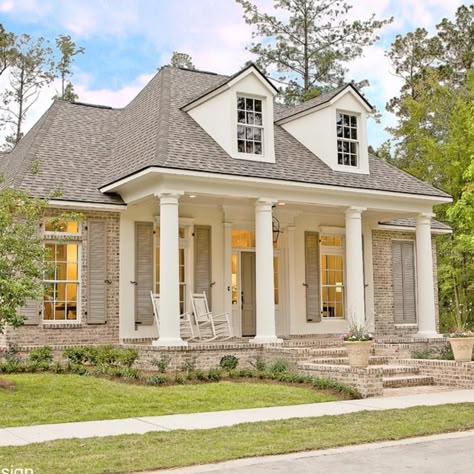 Coastal Cottage Exterior, Acadian Style Homes, European Cottage, French Style Homes, Cottage Exterior, Brick Exterior House, Modern Farmhouse Exterior, Brick Home, House Stairs