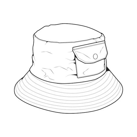 Hat Outline, Hat Drawing, Bucket Hat Fashion, Flat Sketches, Drawing Vector, Outline Drawing, Sketch Style, Outline Drawings, Doodle Art Designs