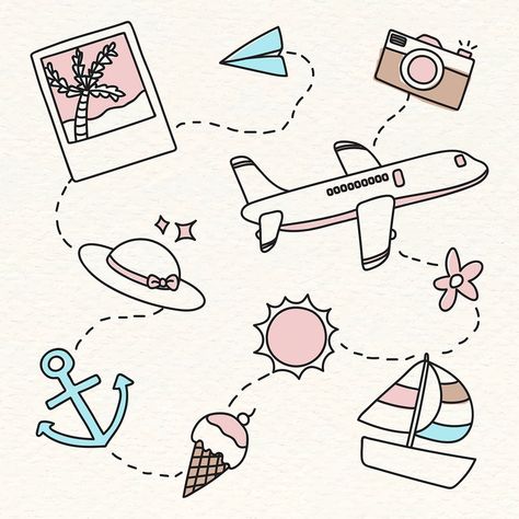 Travel Line Drawing, Travel Doodles, Paper Cartoon, Airplane Drawing, Dibujo Simple, Doodle Art Journals, Travel Drawing, Free Hand Drawing, Easy Doodle Art