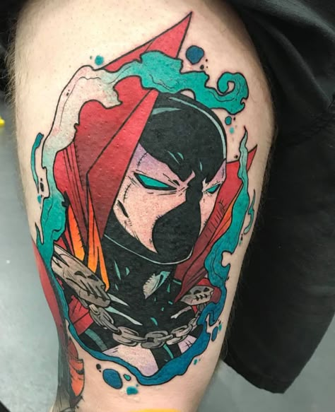 Spawn Tattoo Design, Spawn Tattoo Ideas, Dc Comic Tattoo, Tattoo Comic Style, Comic Tattoo Ideas, Spawn Tattoo, Dc Tattoo Ideas, Pop Tattoo, Tattoo Sketchbook