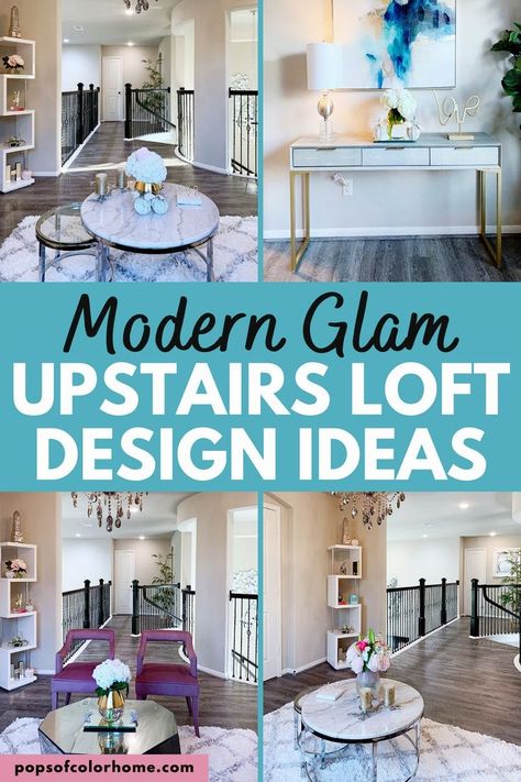 Elevate your upstairs loft living area with modern glam decor that combines opulence and contemporary style. Infuse your space with plush textures, metallic accents, and statement pieces to create an atmosphere of sophistication and glamour. Explore our blog post for inspiring ideas on how to bring modern glam into your upstairs loft and make it a true reflection of your personal style. Glam Loft Decor, Fancy Loft Apartment, Small Loft Area Ideas Upstairs, Upstairs Living Room Ideas Loft, Hollywood Glam Living Room Luxury, Loft Room Ideas Upstairs, Loft Spaces Upstairs Ideas, Open Loft Area Ideas Upstairs, Kids Loft Playroom Luxe