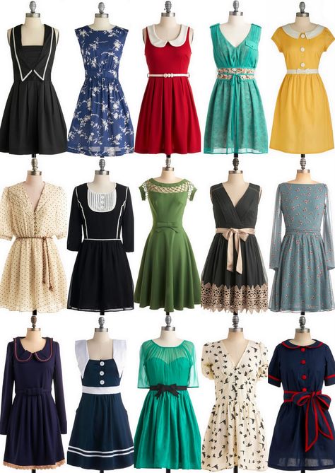 Modcloth dresses Xx Cute Cheap Dresses, Everyday Dresses Casual, Fashion Dress Up Games, Fashion Show Dresses, 1950 Fashion, Kurti Neck, Neckline Designs, Red Dress Style, Moda Vintage