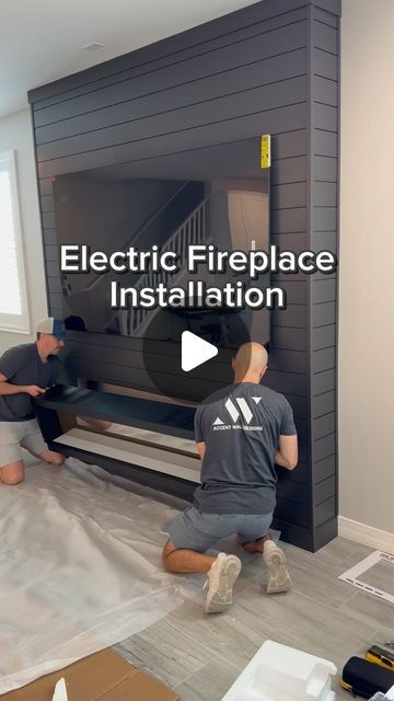 Accent Wall Designs on Instagram: "First time installing an @ambefireplaces 🔥
.
1. Frame the opening
2. Slide in
3. Screw in place
4. Decorate (comes with several options)
5. Replace glass
6. ENJOY!!!
.
Something we learned is that the instructions call for a 16 3/4” opening.  That is actually the size of the fire box, and there are screws on top and bottom that extend past the 16 3/4”, so you actually need about a 17” opening.  Always best to double check measurements before you get too far, and always test fit in your opening before finishing!
.
Checkout @ambefireplaces for more options!
.
#fireplace #walldecor #accentwall #mediawall #electric #ideas #design" Shiplap Wall With Electric Fireplace And Tv, Electric Fireplace And Tv Wall, Fireplace Ideas Electric Living Rooms, Tv Built In With Electric Fireplace, 75 Inch Tv On Wall Ideas With Fireplace, How To Install Electric Fireplace Insert, Cathedral Fireplace Ideas, Living Rooms Without Fireplaces, Electric Fireplace Build Out