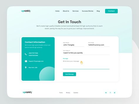 Contact Form UI by Nasir Nurency on Dribbble Form Design Web, Contact Us Page Design, Form Ui, Web Design Examples, Footer Design, Mobile App Design Inspiration, Ui Design Website, Ecommerce Template, Creative Web Design