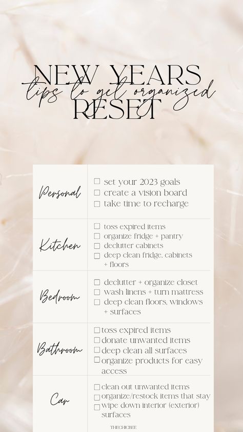 Your New Year Organization Refresh List! New Year Essentials, New Year Deep Cleaning, New Year Refresh, New Years Organization, 2025 Declutter, New Year Cleaning List, New Year Declutter, New Year Checklist, Bedroom Deep Clean