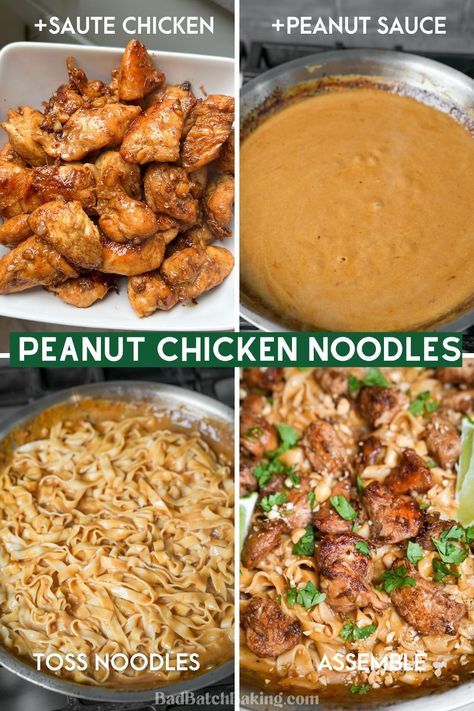 Thai Peanut Chicken Noodles Spicy Peanut Chicken Noodles, Thai Chicken And Noodles Easy Recipes, Peanut Noodles Recipe Chicken, Asian Chicken Recipes With Noodles, Thai Chicken And Noodles, Chicken And Peanut Sauce, Peanut Sauce Noodles Chicken, Thai Peanut Noodles With Chicken, Spicy Peanut Noodles With Chicken