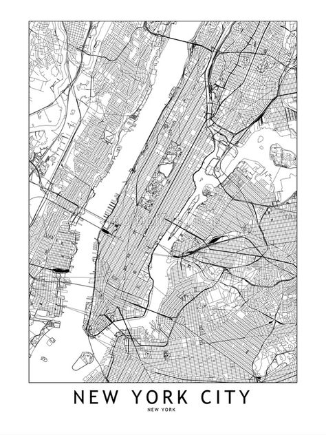 "New York White Map" Poster by multiplicitymap | Redbubble Norwegian Chocolate, Map Of Manhattan, Map Of New York City, City Black And White, Vector Digital Art, Maps Aesthetic, Map Black And White, Nyc Map, New York Map