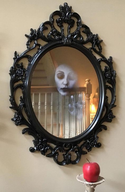 Spooky Outside Decor, Halloween Taxidermy Decor, Diy Halloween Mirror Ideas, Haunted Porch Ideas Diy, Spooky Halloween Mirror Diy, Diy Victorian Halloween Decor, Arch Way Halloween Decor, Cricut Diy Halloween Decorations, Halloween Decor Mirror