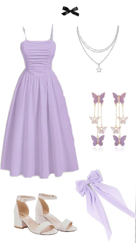 Cute Purple Dresses Casual, Damas Outfits Quinceanera Purple, Purple Fits Aesthetic, Purple Grad Dresses, Cute Purple Outfits, Aesthetic Outfits Purple, Purple Outfit Aesthetic, Lavender Outfit Ideas, Purple Dress Aesthetic