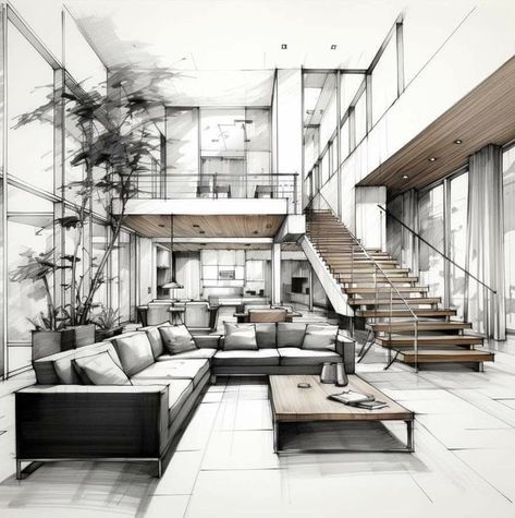 Interior Sketch Perspective, Interior Perspective Drawing, Architecture Sketching, Interior Architecture Sketch, Interior Sketches, Interior Design Sketchbook, Perspective Drawing Architecture, Architecture Drawing Plan, Interior Design Renderings