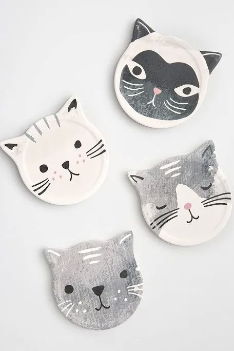 Cat Coasters, Cat Faces, Grey Cat, Cerámica Ideas, Rainbow Gift, Cork Coasters, Ceramic Set, Grey Cats, Quirky Gifts