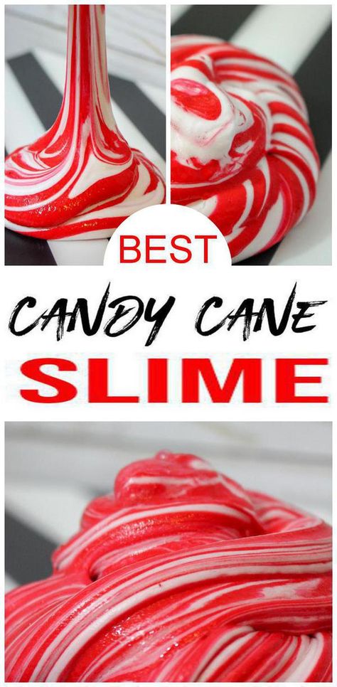 Fluffy slime recipe that is the coolest! Easy candy cane slime idea that kids, teens & tweens love. Great DIY craft projects to make when bored or fun slime project. Slime tutorial w/ step by step instructions. Great Fall crafts & Winter crafts, Christmas crafts, Thanksgiving craft projects for kids, teens & tweens. Try this fluffy slime recipe today #slime #kidsactivities Slime Ideas For Kids, Candy Cane Slime, Borax Slime Recipe, Winter Wonderland-party, Diy Candy Cane, Slime Tutorial, Fun Slime, Crafts Winter, Crafts Thanksgiving