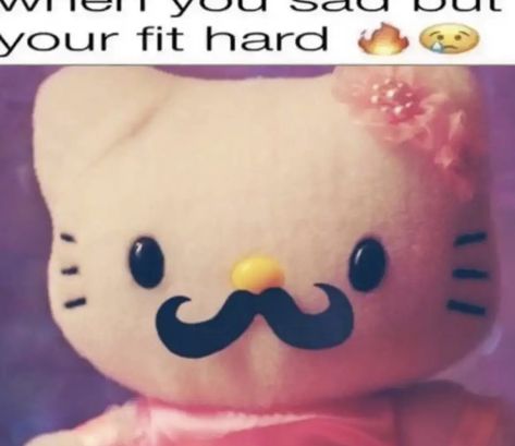 Hello Kitty Stuffed Animal, Fake Moustache, Kitty Stuffed Animal, 2013 Swag Era, Silly Images, Hello Kitty Items, Im Going Crazy, Silly Pictures, Silly Cats