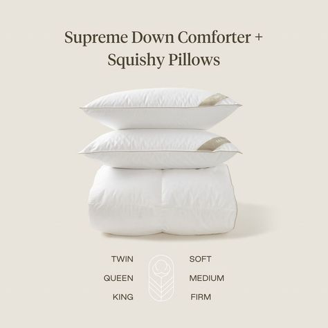 Save 25% off everything and turn any bedroom into a lavish retreat with our supreme down comforter to snuggle up in. With the perfect balance of warmth and cloud-like feel, we fill our duvet with 90% European duck down and 10% duck feathers with a fill power of 750-760. Pair it with our signature Squishy pillows and experience your deepest sleep yet! Down Comforter Bedding, Catalogue Layout, Modern Packaging, Egyptian Cotton Sheets, Winter Bedding, Brochure Layout, Down Comforter, Social Media Design Inspiration, Mattress Pad