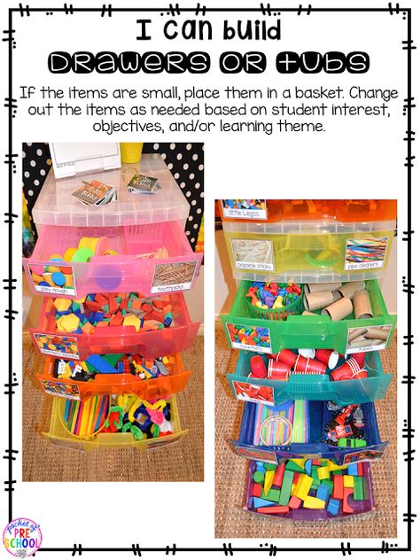 Small Classroom Organization, Classroom Organization Preschool, Classroom Organization Hacks, Small Classroom, Stem Bins, Stem Boxes, Organization Drawers, Pocket Of Preschool, Stem Centers