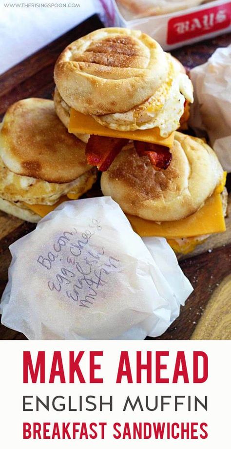 English Muffins Sandwich, English Muffin Breakfast Sandwich, English Muffin Breakfast, Muffin Breakfast, Bacon Egg Cheese, Egg And Cheese Sandwich, Make Ahead Breakfast Sandwich, Bacon Egg And Cheese, Bacon And Eggs