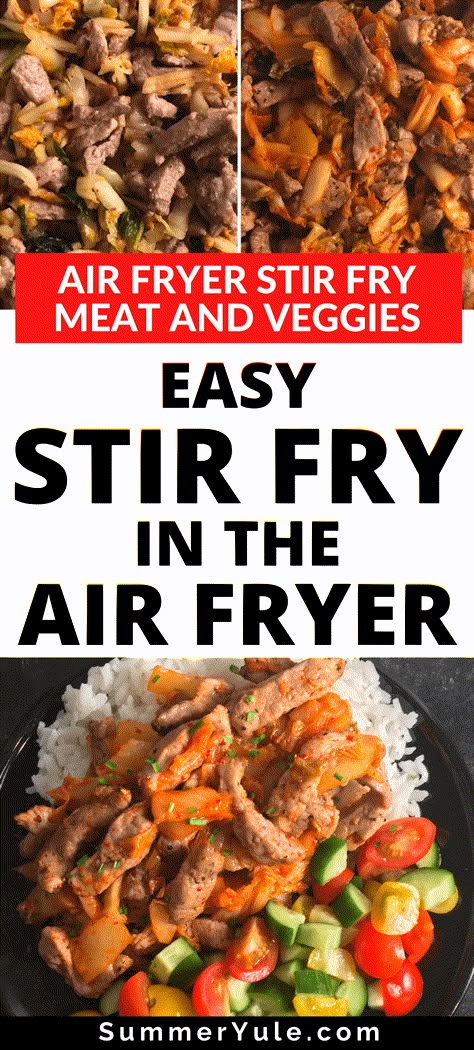 Learn how to make air fryer stir fry! This stir fry in air fryer recipe is the easiest way to make stir fry ever! This 3-ingredient stir fry cooks in 20 minutes or less, with no wok or stirring required. Get the secret for air fryer stir fry vegetables that come out perfectly tender crisp every time. You can make this recipe with chicken, beef, shrimp, pork, or tofu! #airfryer #glutenfree #lowcalorie #lowcarb #keto #weightloss #under30minutes #dinner Stir Fry In Air Fryer, Meat Easy Recipes, Air Fryer Stir Fry, Beef Air Fryer, Asian Stir Fry Recipe, Stir Fry Meat, Air Fryer Recipes Beef, Stir Fry Beef, Pork Stir Fry Recipes