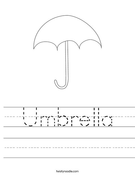 Umbrella Worksheet - Twisty Noodle Umbrella Worksheet, Umbrella Activity, Transportation Worksheet, Weather Worksheets, Handwriting Sheets, Twisty Noodle, Activity Preschool, Holiday Lettering, Kids Prints