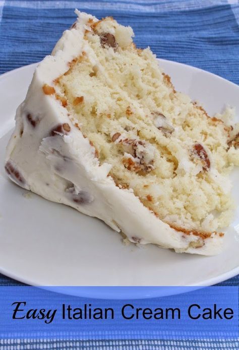 Easy Italian Cream Cake - so delicious Easy Italian Cream Cake, Italian Cream Cheese Cake, Italian Cream Cake Recipe, Easy Apple Crisp, Cake Mix Desserts, Cream Cake Recipe, Italian Cream Cakes, Italian Cream, Italian Cake