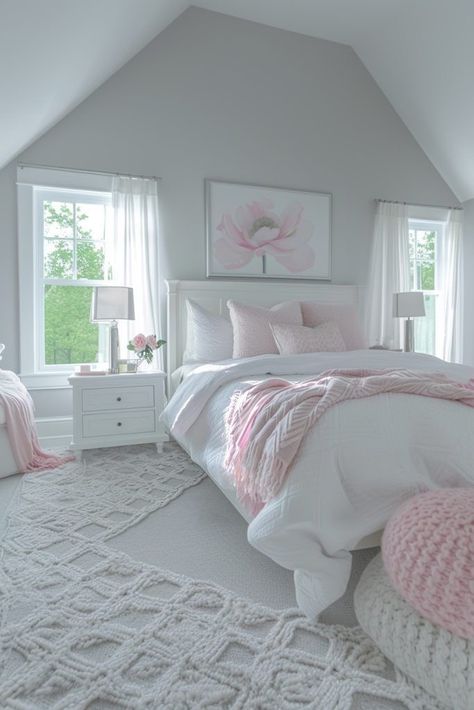 Room Decor Ideas White And Pink, Pastel Colors Bedroom Ideas, Cute Preppy Bedroom, Girl Bedroom Designs Aesthetic, Bedroom Ideas Girl Aesthetic, Cute Bedroom Ideas Pink And White, White And Pink House Interior, Pastel Color Decor, Aesthetic Room Ideas For Girl