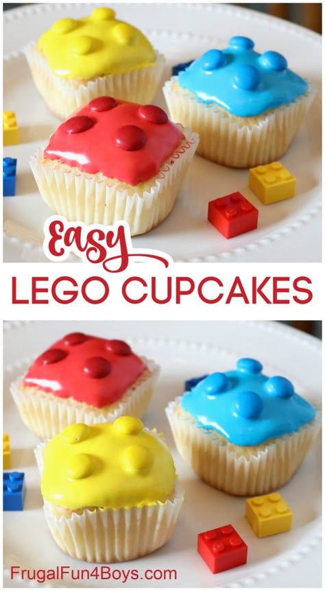 Lego Torte, Lego Cupcakes, Square Cupcakes, Lego Birthday Cake, Lego Themed Party, Store Bought Frosting, Lego Theme, Lego Cake, Birthday Party Idea