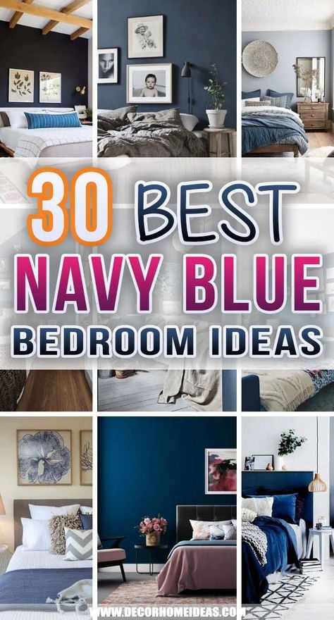 Navy Painted Walls, Bedroom Blue Comforter, Navy Comforter Bedroom Ideas, Navy Blue Master Bed Accent Wall, Dark Blue Bedroom Ideas Accent Wall, Dark Navy Accent Wall Bedroom, Bedroom With Navy Walls, Navy White Gold Bedroom, Navy Blue White And Gold Bedroom