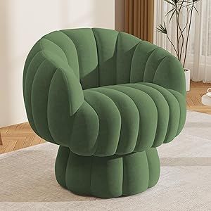 Mistpople Mid Century Modern 360 Degree Barrel Swivel Accent Sofa Chair,Fluffy Velvet Fabric Lounge Wide Upholstered Pumpkin Reading Chair, Round Cloud Armchair for Living Room,Bedroom,Vanity(Green) Cloud Armchair, Pumpkin Reading, Green Chairs, Accent Sofa, Party Chairs, Fireside Chairs, Mid Century Sofa, Salon Chairs, Bedroom Vanity